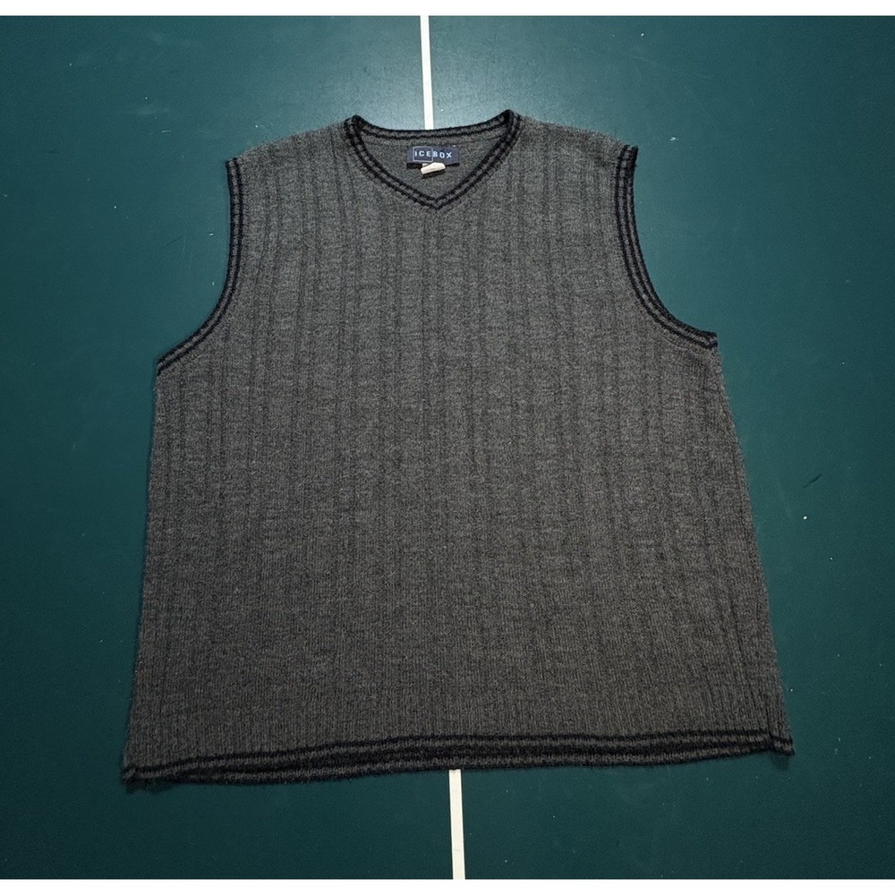 Vintage Sweater Vest Mens‎ Large Gray Black Striped Ribbed V Neck 90s Grunge USA